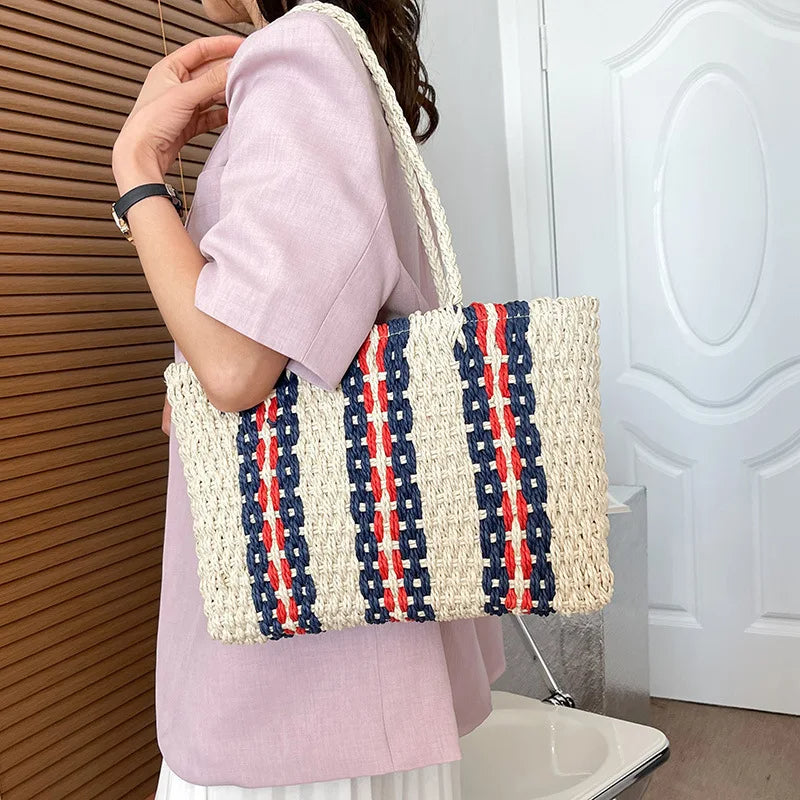 ByMave - Striped wicker bag with high shoulder strap-Elly Rose