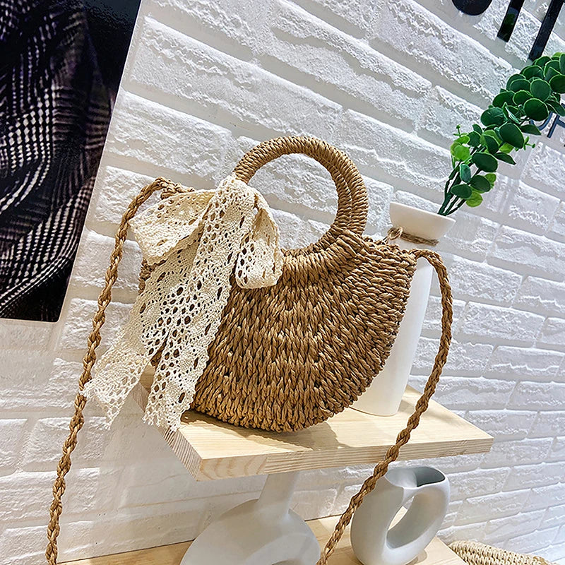 Melody - brown hollow wicker bag-Elly Rose