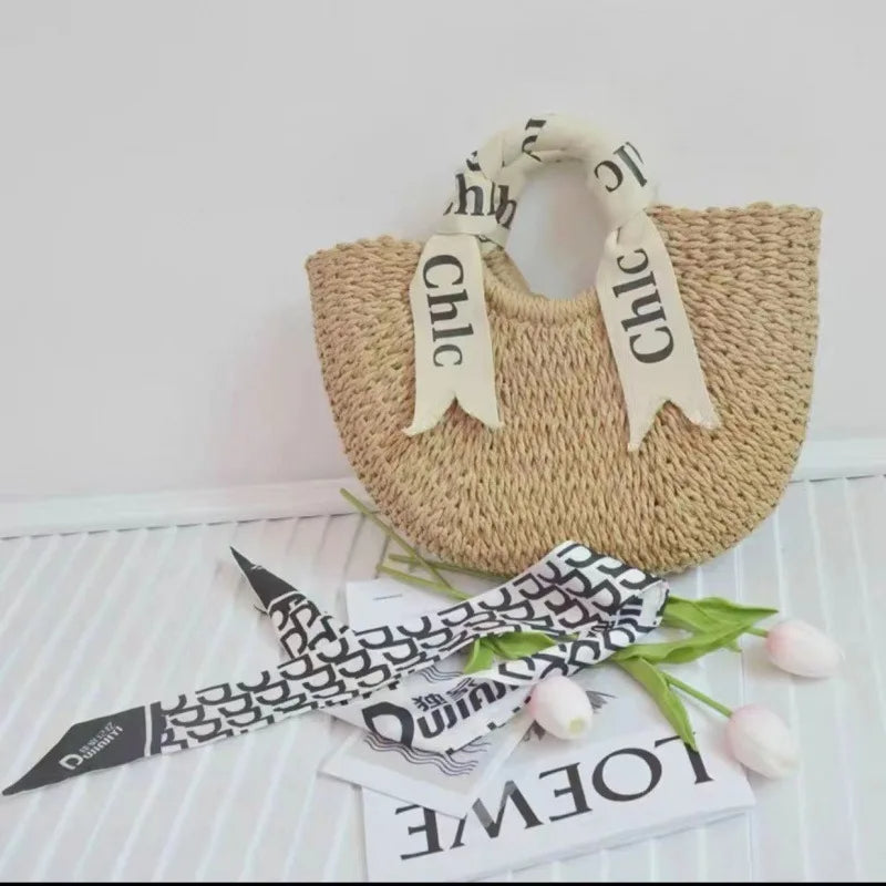 ByMave - Hand-woven brown wicker bag with letter print-Elly Rose