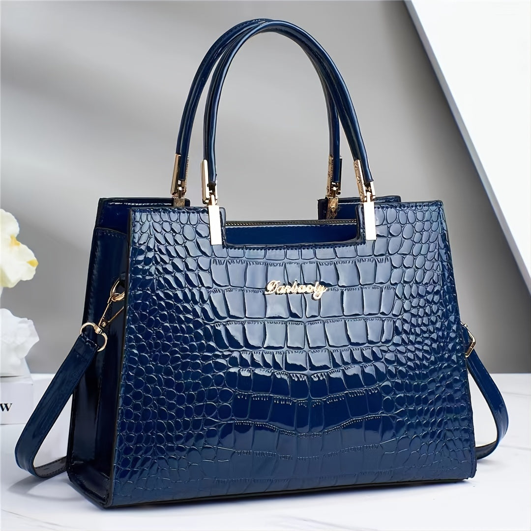 Wilja | Shiny leather handbag with crocodile pattern-Elly Rose