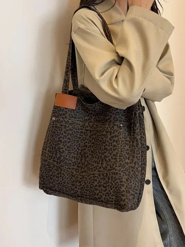 Sanne Leopard Print Shoudertas | Shopper | Handbag Dark Brown-Elly Rose