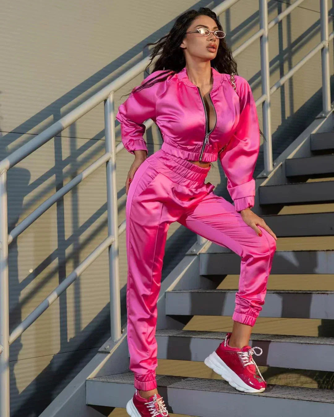 Riel - Ensemble de Survêtement Satiné Stylé pour l'Automne pour Femmes