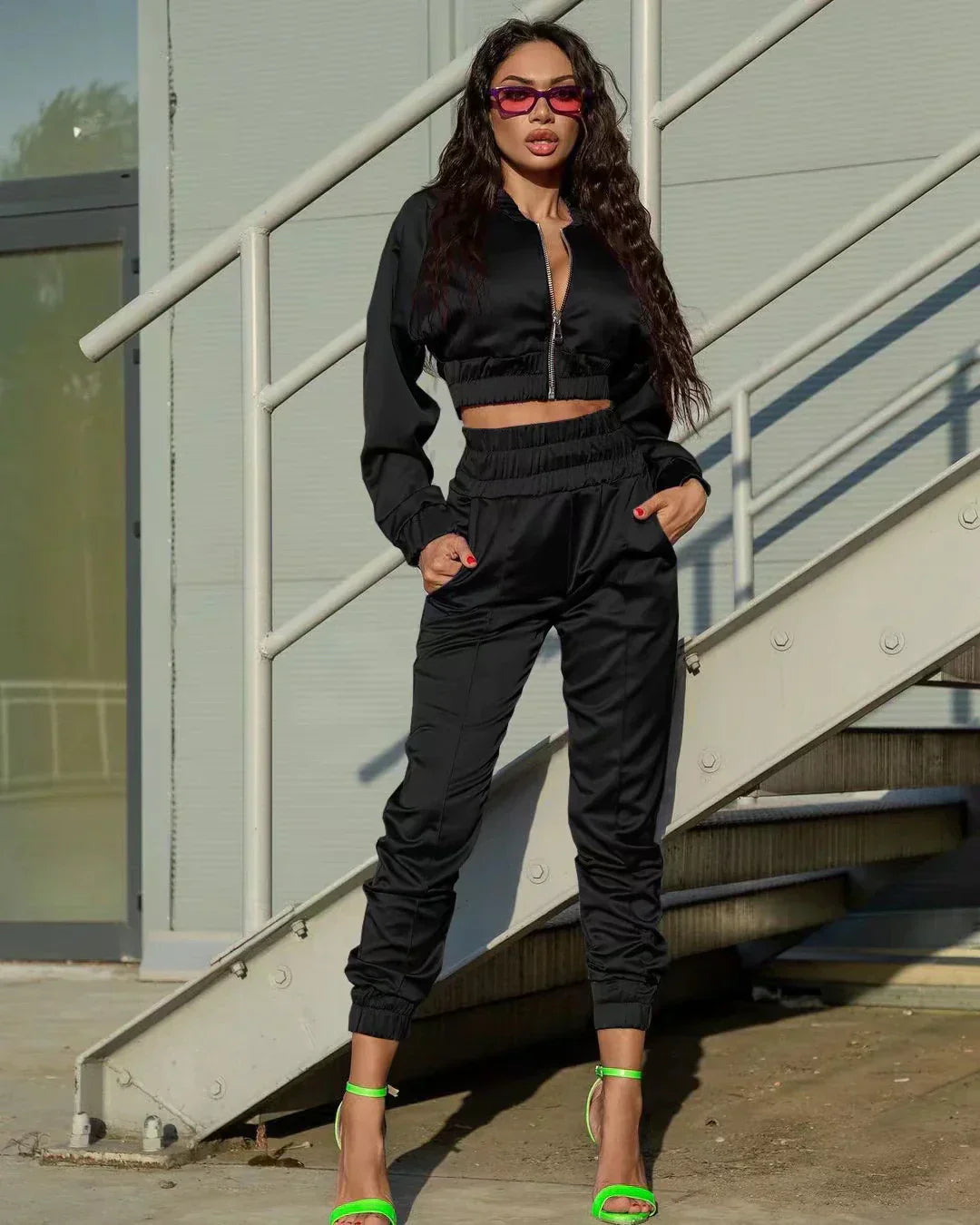 Riel - Ensemble de Survêtement Satiné Stylé pour l'Automne pour Femmes