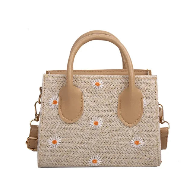 Gwen - Woven handbag with floral accents-Elly Rose