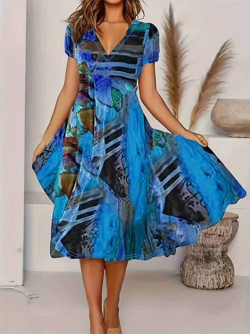 Abiyah - Robe bohème décontractée à manches courtes