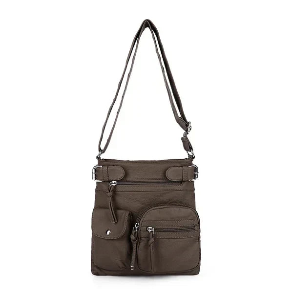 Zara | Soft leather shoulder bag with multiple compartments.-Elly Rose