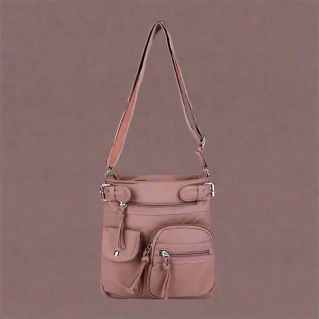 Zara | Soft leather shoulder bag with multiple compartments.-Elly Rose