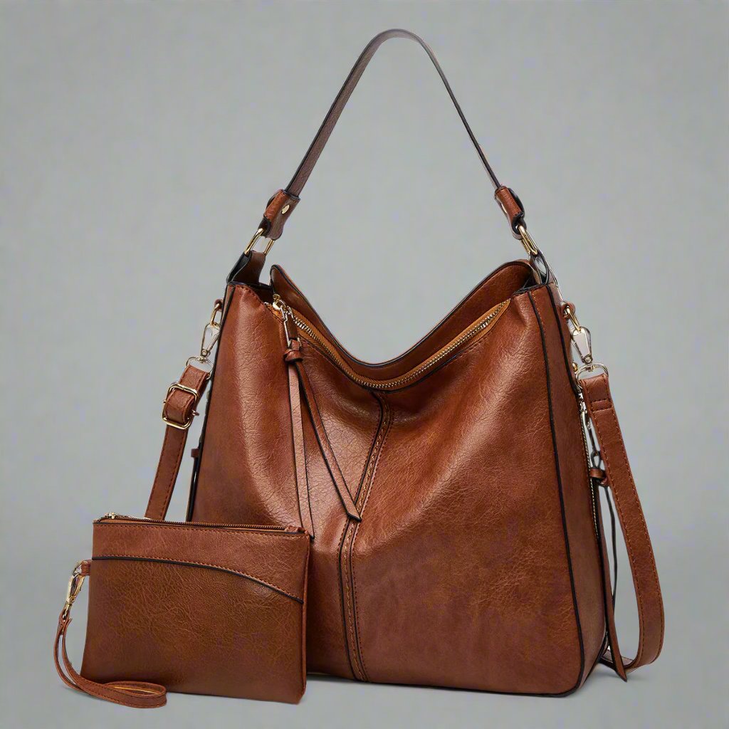 Cecile | Elegant leather messenger bag with large interior-Elly Rose