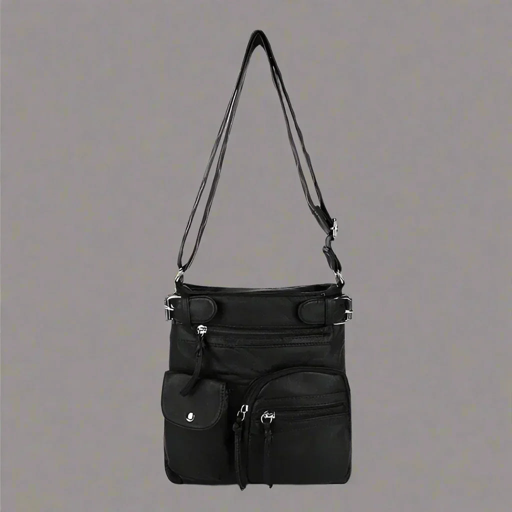 Zara | Soft leather shoulder bag with multiple compartments.-Elly Rose