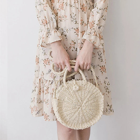 ByMave - Round wicker bag with shoulder strap-Elly Rose