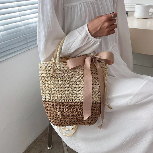 ByMave - Handmade hollow wicker bag with bow tie-Elly Rose