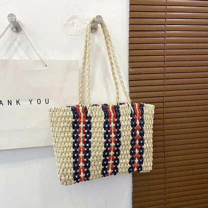 ByMave - Striped wicker bag with high shoulder strap-Elly Rose