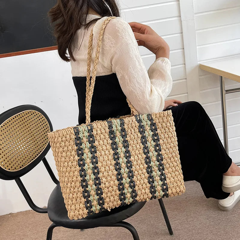 ByMave - Striped wicker bag with high shoulder strap-Elly Rose