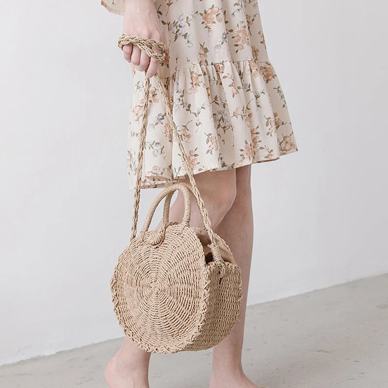 ByMave - Round wicker bag with shoulder strap-Elly Rose