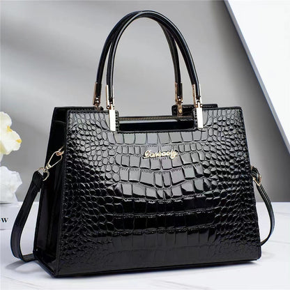 Wilja | Shiny leather handbag with crocodile pattern-Elly Rose