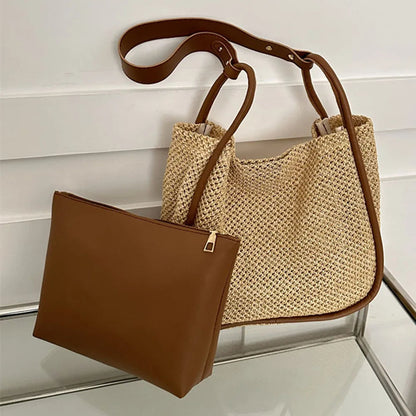 ByMave Large capacity PU leather wicker bag-Elly Rose