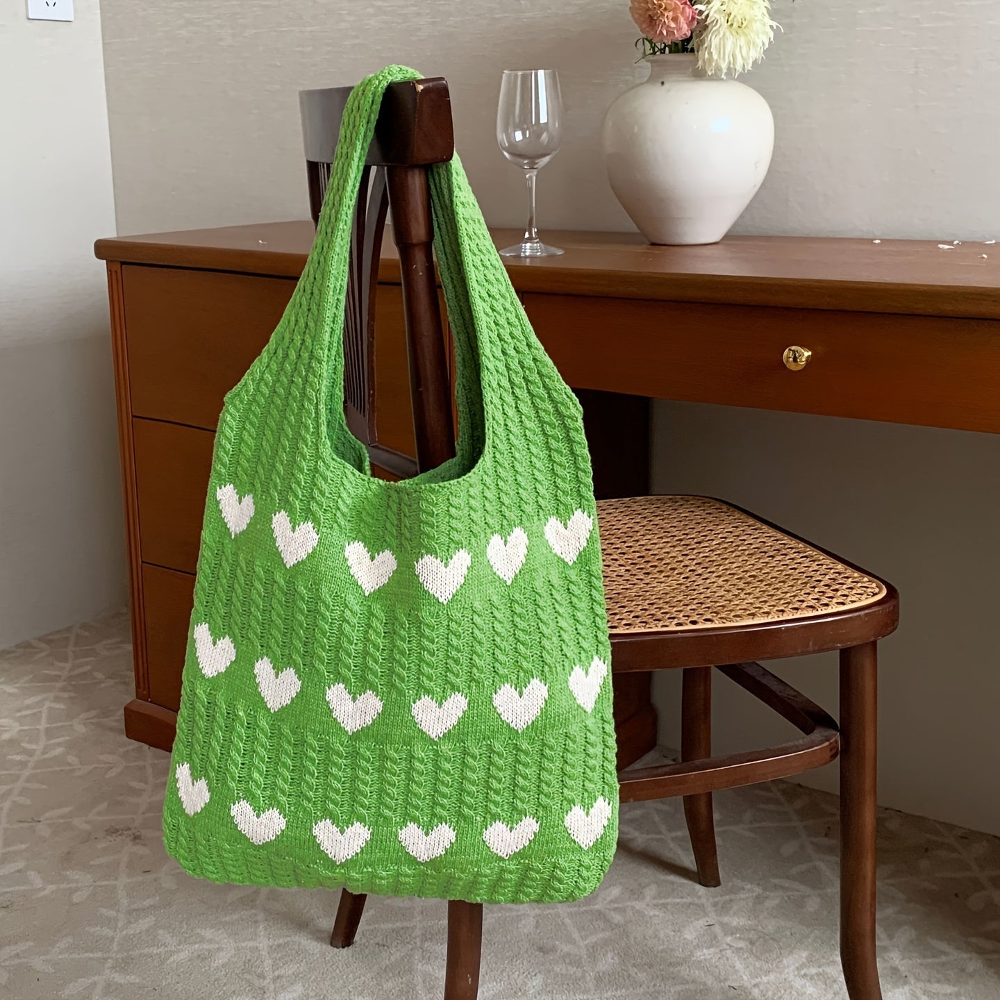 Nina | Hand-knitted shopping bag with heart motif-Elly Rose