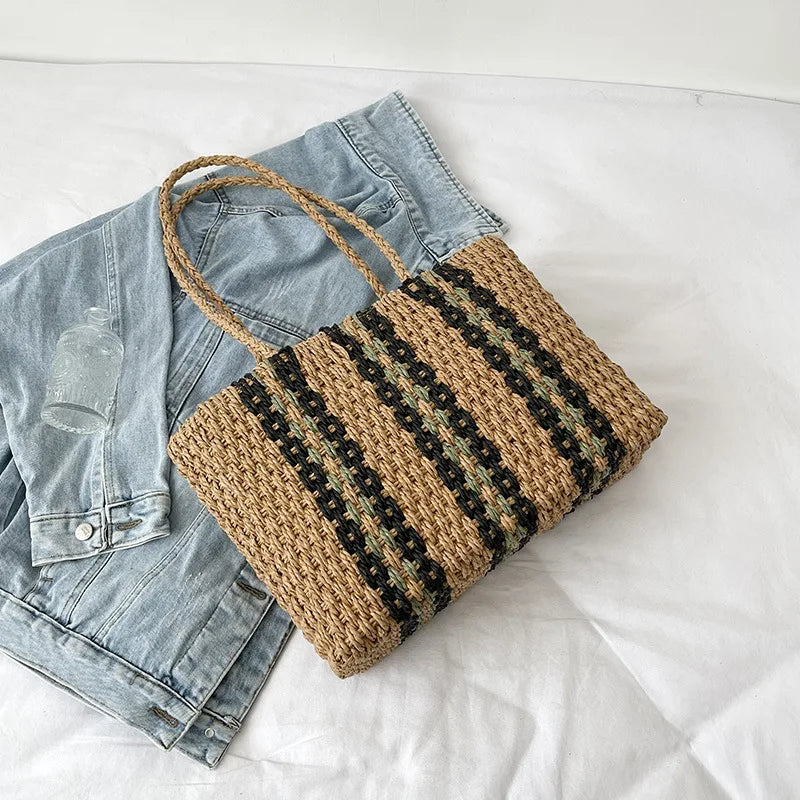 ByMave - Striped wicker bag with high shoulder strap-Elly Rose