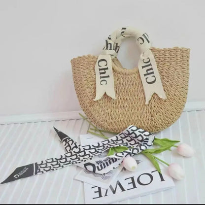 ByMave - Hand-woven brown wicker bag with letter print-Elly Rose