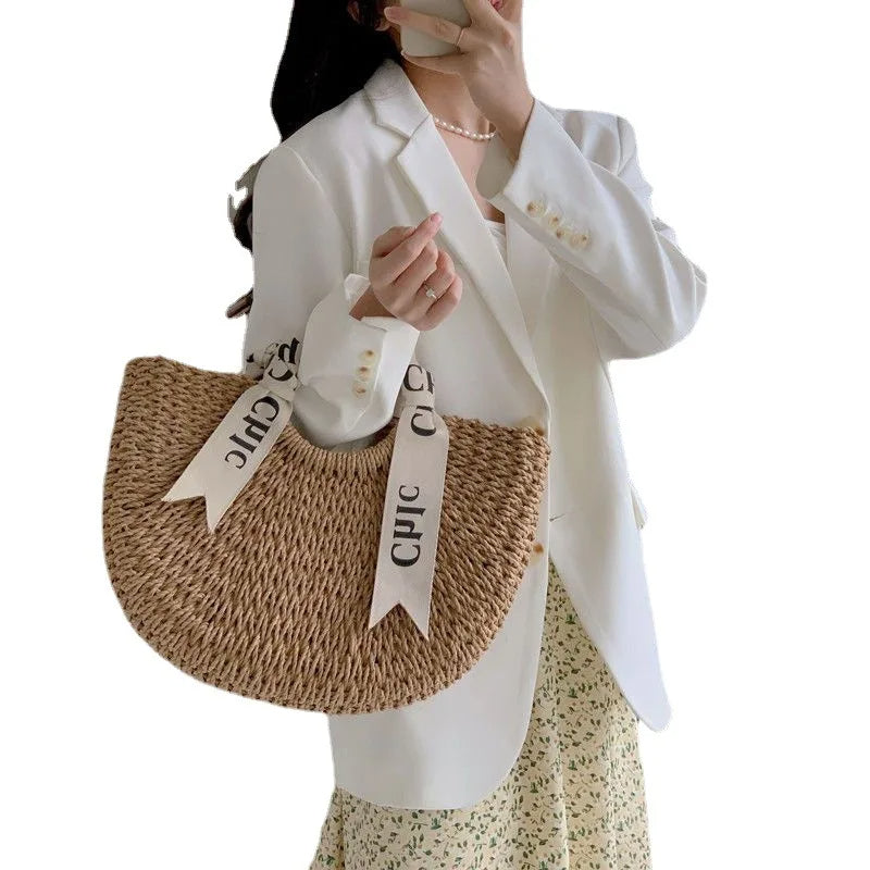 ByMave - Hand-woven brown wicker bag with letter print-Elly Rose