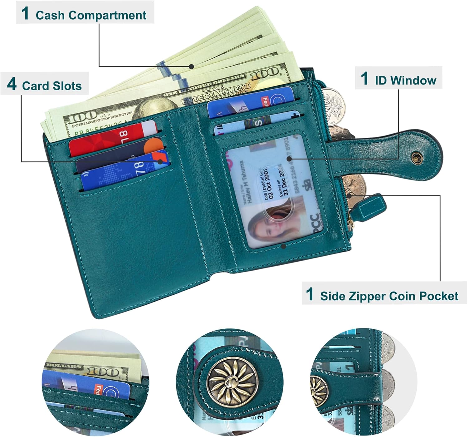 Women's RFID wallet with zip pocket - Claire-Elly Rose