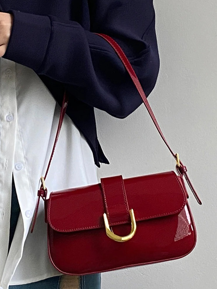 Beatrice Patent Leather Shoulder Bag Ladies | Handbag | Design Crossbody Bag Burgundy Red-Elly Rose