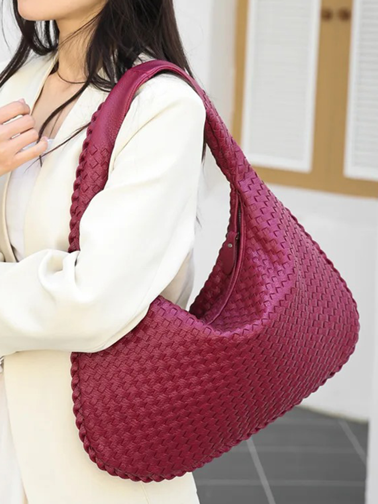 Brianna Braided Shoulder Bag Ladies | Handbag | Design Bag Burgundy Red-Elly Rose