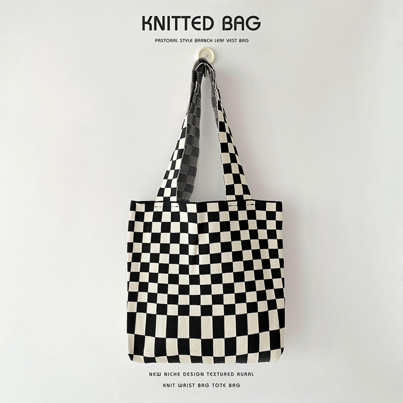 Grand Knit Tote Bag - Checkered-Elly Rose