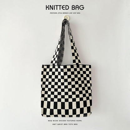 Grand Knit Tote Bag - Checkered-Elly Rose