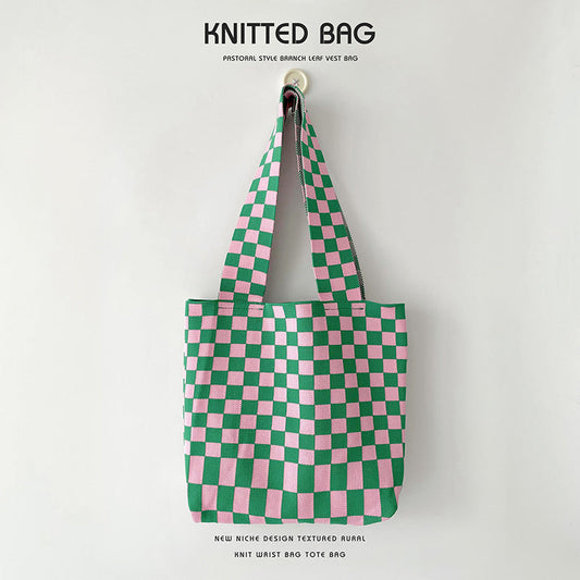 Grand Knit Tote Bag - Checkered-Elly Rose