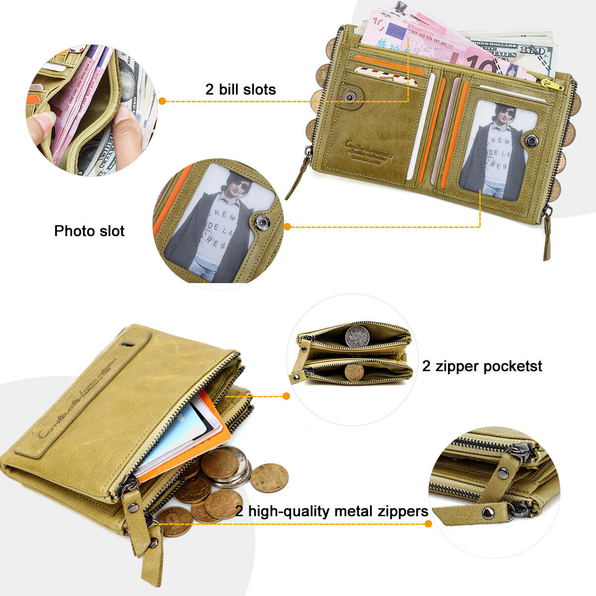 Compact wallet with double zipper closure | Practical and elegant-Elly Rose