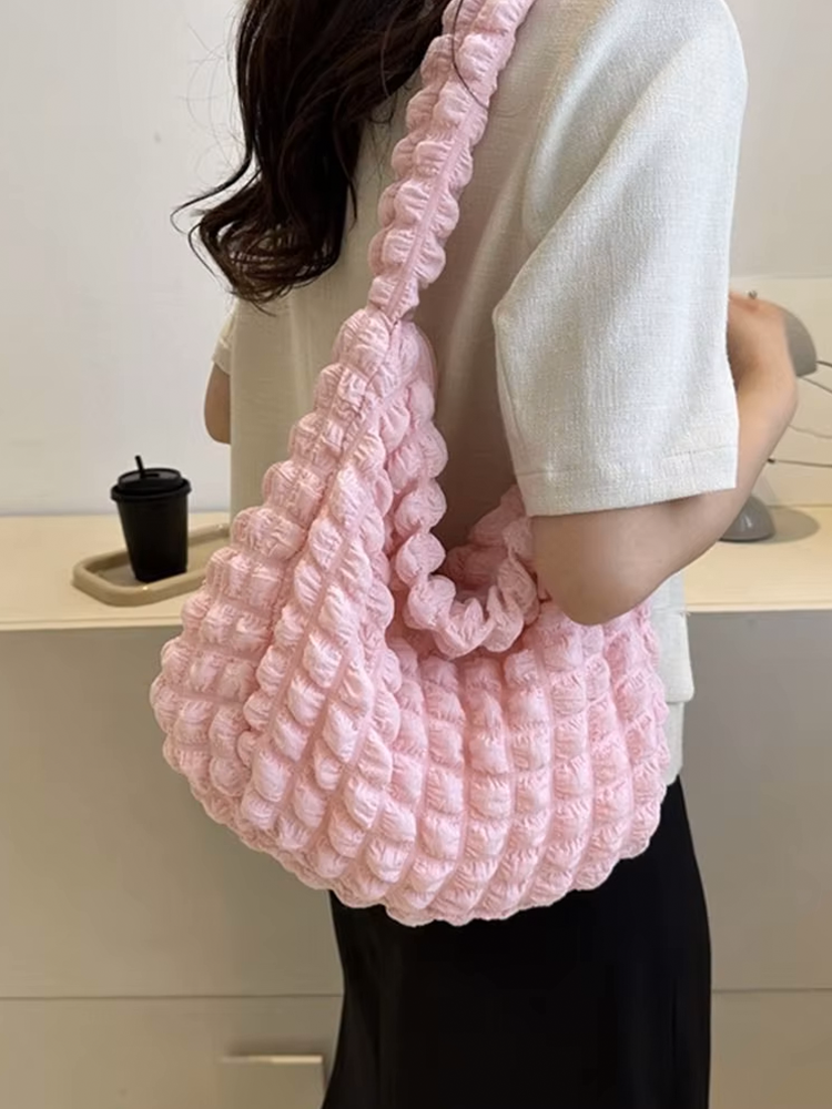 Drew Ladies Pleated Fabric Shoulder Bag | Shopper Light Pink-Elly Rose