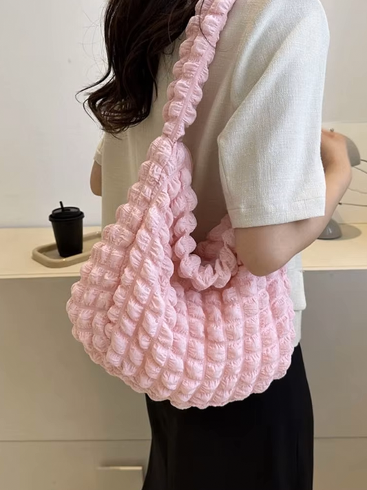Drew Ladies Pleated Fabric Shoulder Bag | Shopper Light Pink-Elly Rose