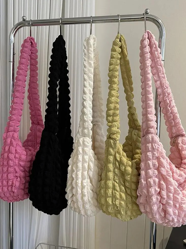 Drew Ladies Pleated Fabric Shoulder Bag | Shopper Green-Elly Rose