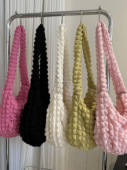 Drew Ladies Pleated Fabric Shoulder Bag | Shopper Green-Elly Rose