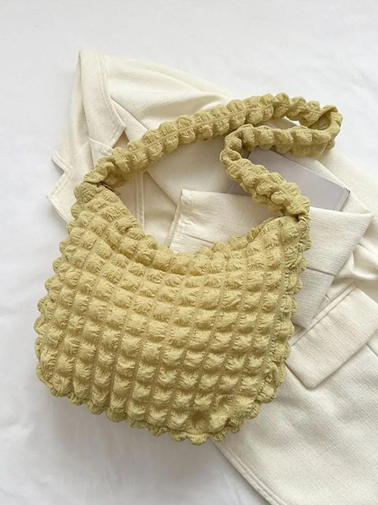 Drew Ladies Pleated Fabric Shoulder Bag | Shopper Green-Elly Rose