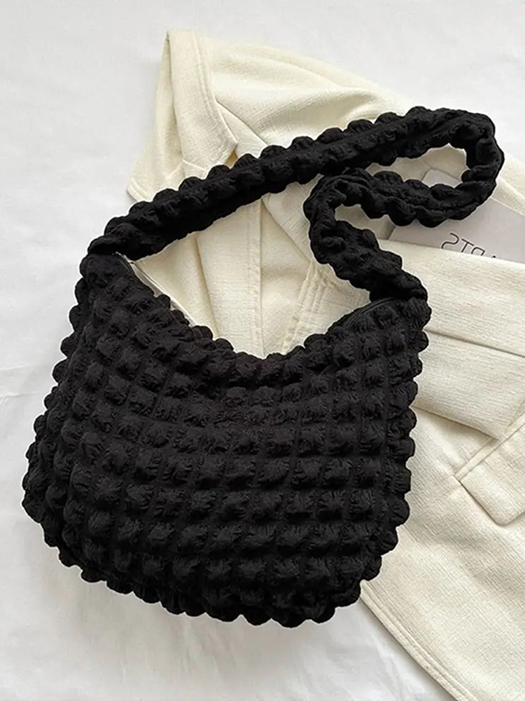 Drew Ladies Pleated Fabric Shoulder Bag | Shopper Black-Elly Rose