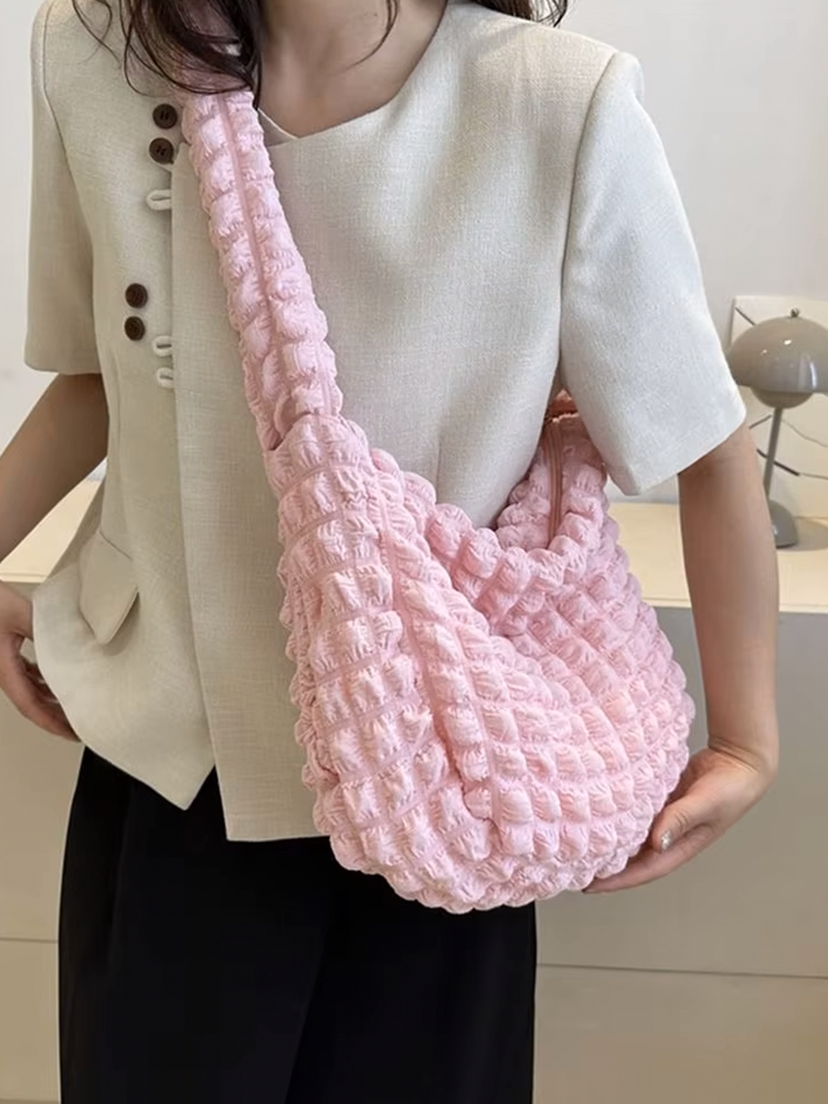 Drew Ladies Pleated Fabric Shoulder Bag | Shopper Light Pink-Elly Rose