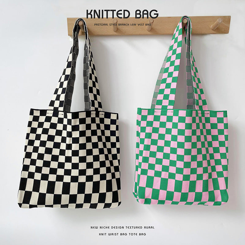 Grand Knit Tote Bag - Checkered-Elly Rose