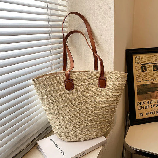 Luxury woven straw tote bag-Elly Rose