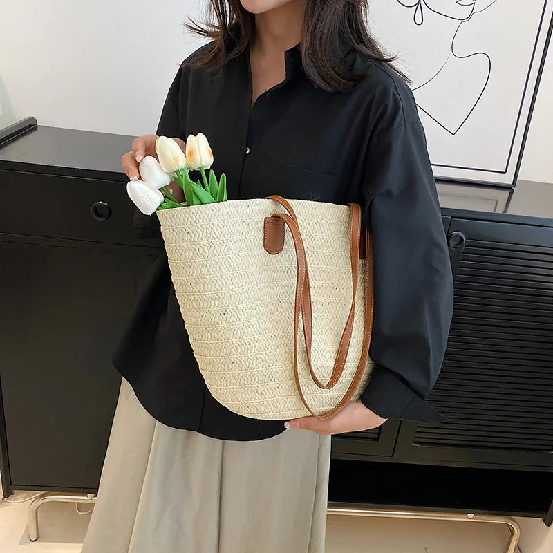Luxury woven straw tote bag-Elly Rose