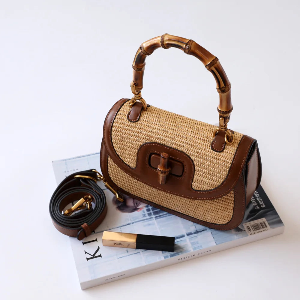 Cognac Bamboo Elegance handbag-Elly Rose