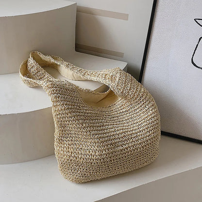 Round straw shoulder bag for summer - Satiro-Elly Rose