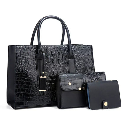 Sabina | Elegant crocodile handbag, wallet and clutch set-Elly Rose