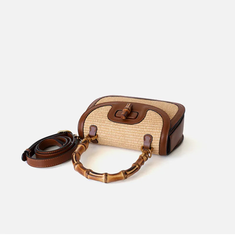 Cognac Bamboo Elegance handbag-Elly Rose