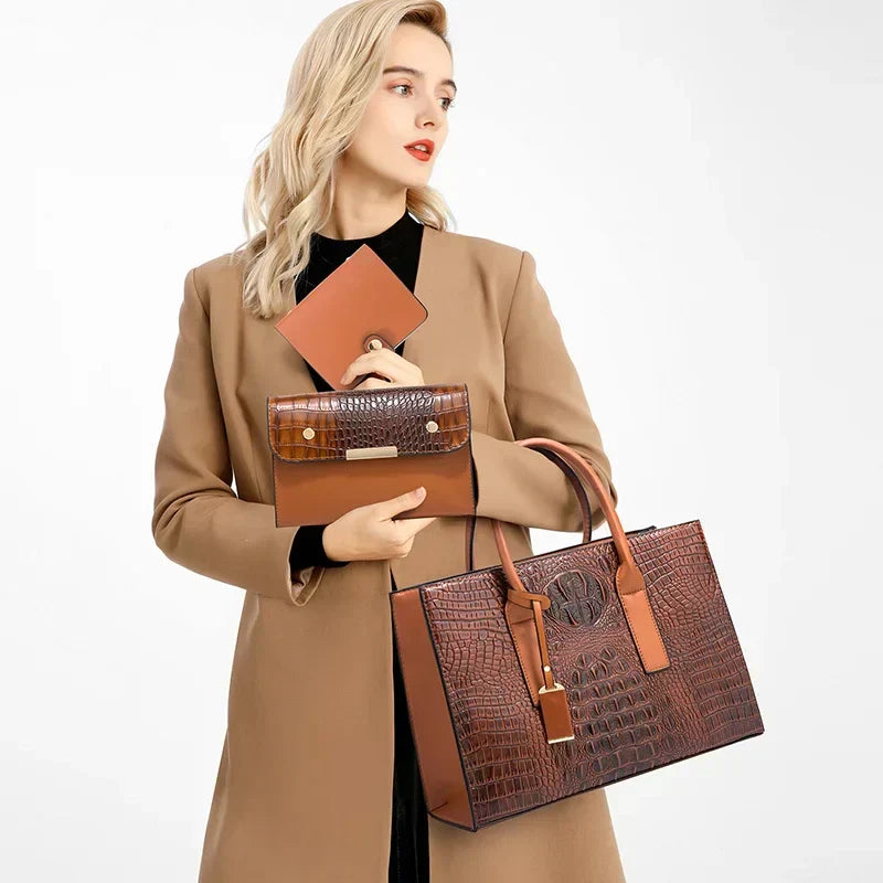 Sabina | Elegant crocodile handbag, wallet and clutch set-Elly Rose
