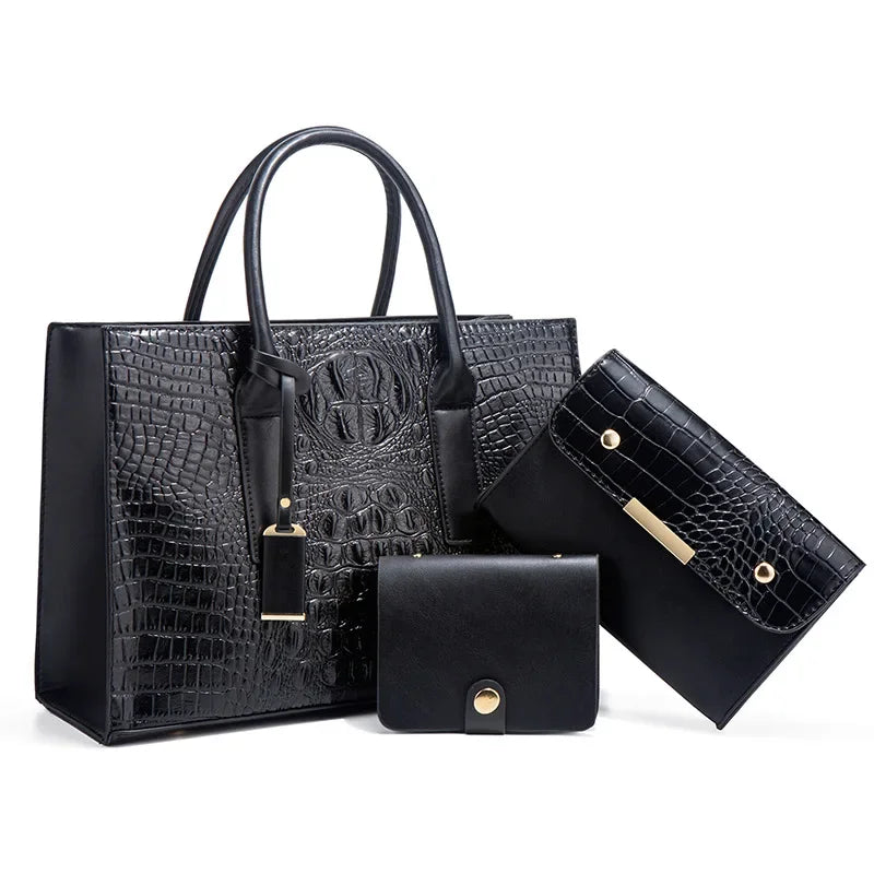 Sabina | Elegant crocodile handbag, wallet and clutch set-Elly Rose