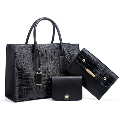 Sabina | Elegant crocodile handbag, wallet and clutch set-Elly Rose