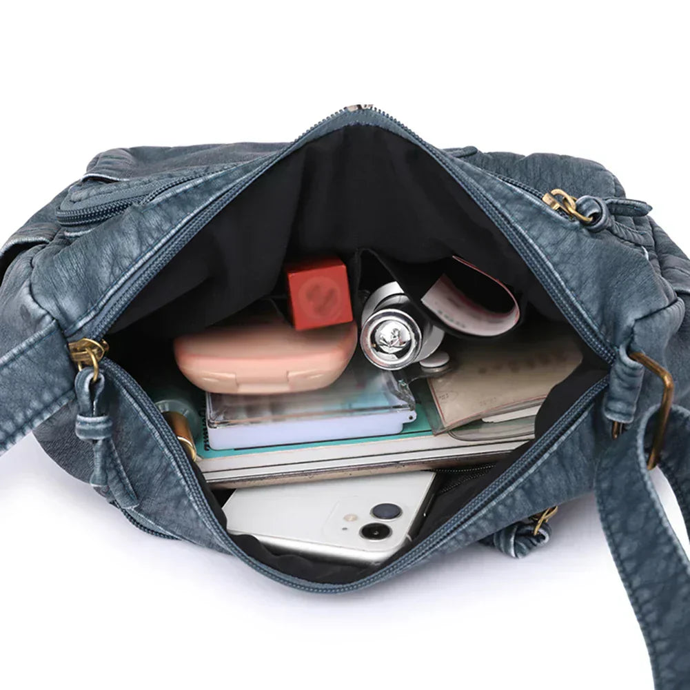 Lykke | Vintage leather shoulder bag with multiple compartments-Elly Rose