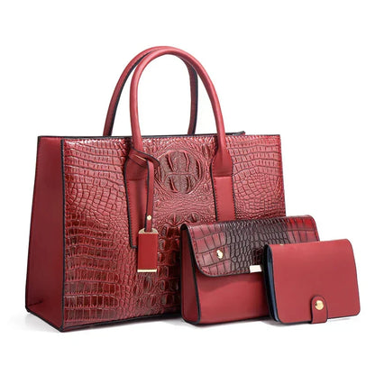 Sabina | Elegant crocodile handbag, wallet and clutch set-Elly Rose